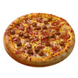 © TheWaterMeloonProjec - A pizza with meat and cheese on a wooden plate