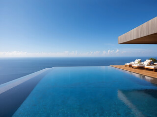  Luxurious Infinity Pool Overlooking the Ocean with a Clear Blue Sky at a Modern Resort design.