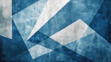 Poster - Abstract Geometric Background: A Modern Art Style Design with Textured Layers of Blue and White Triangle Shapes