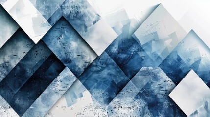 Poster - Abstract Geometric Background: A Modern Art Style Design with Textured Layers of Blue and White Triangle Shapes