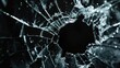 Close-Up of Broken Glass on a Dark Background, Featuring a Distinct Hole