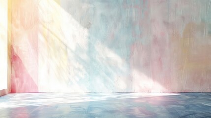 Poster - aesthetic minimalism: watercolor pastel painting of light reflection on an empty wall