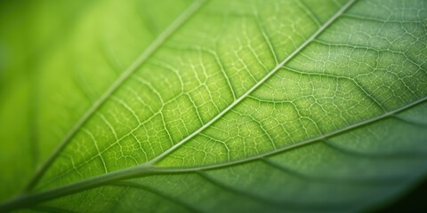 Wall Mural - The close-up of leaf texture in green abstract nature background with a soft focus. Exuberant image. generative ai