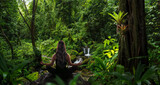 Fototapeta  - Woman meditation in nature forest