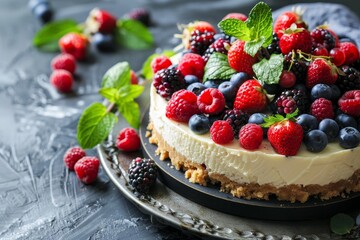 Poster - Cheesecake with berries and mint for dessert