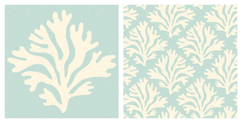 Pastel coral reef seamless pattern. Underwater sea life pastel blue textured vintage summer holiday seamless background.