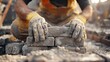 Close-Up of Mason Laying Brickwork - Construction Site Work