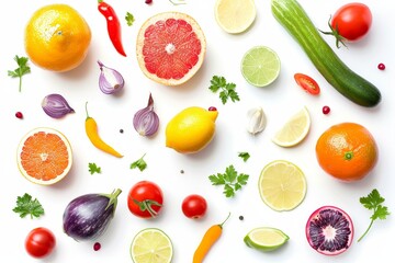 Wall Mural - Fresh produce on white background