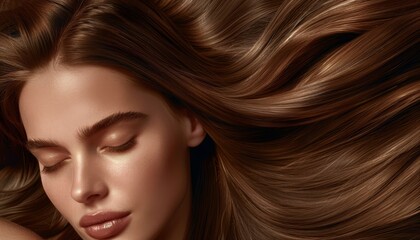 Wall Mural - Gorgeous girl with sleek lengthy brunette hair Hair care and beauty products