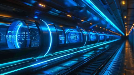 Wall Mural - Digital transportation system enveloped in neon blue showcasing the efficiency of tech enhanced travel solutions