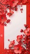 A vibrant display of red flowers bordering a blank white space on a red background