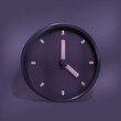 
Circular time icon, business concept. Translucent 3D black and purple clock, minimalist style, symbolizes time management. 