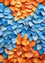 Lively Backdrop Adorned With Vibrant Blue And Orange Leaves, Creating A Burst Of Color And Energy.