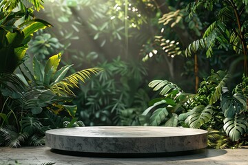  Round Concrete Table Surrounded by Tropical Plants