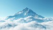   A mountain emerges from a cloud-filled sky, its peak touching a expanses of blue above, surrounded by fluffy white clouds in the foreground