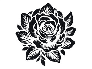Wall Mural - Retro old school roses for chicano tattoo outline. Monochrome line art, ink tattoo. Detailed vector illustration of a rose in a classic black and white style