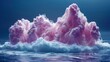   A collection of icebergs floats atop a waterbody, contrasting against a backdrop of dark blue sky
