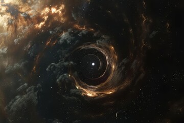 Wall Mural - Illustration of Black hole or wormhole in space swirls clouds into itself