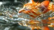   A tight shot of an orange and white feline submerged in water, displaying distinctive stripes on its face
