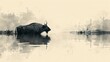   A bull stands in a body of water, its head above the water's surface