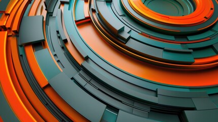 Poster - Gray green orange circular abstract background or screensaver on PC. AI generative.