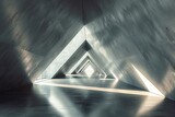Fototapeta  - Delicate lighting enhances the geometric shapes guiding through a tranquil corridor, emphasizing quietness and introspection