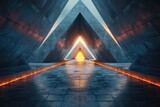 Fototapeta Perspektywa 3d - Vivid triangular pathway leading to a fiery glow suggesting discovery and excitement