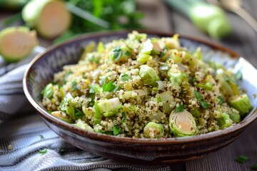 Wall Mural - Quinoa salad with Brussels sprouts and leek a superfood option