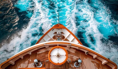 Wall Mural - Wide angle shot of front of the yacht in summer time 