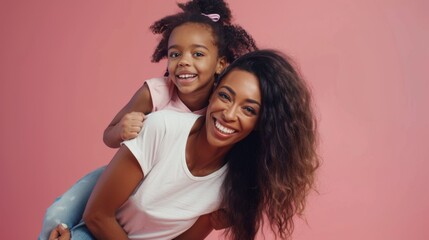 Wall Mural - Joyful Mother Giving Piggyback Ride