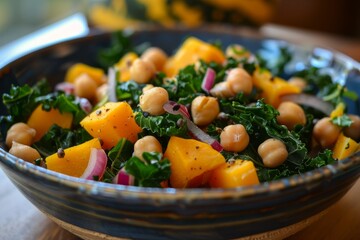 Wall Mural - Seasonal salad with kale chickpeas and squash