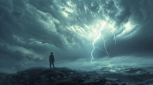 A Figure Standing Firm In A Storm, Lightning Illuminating Challenges, With An Unbreakable Will Symbolizing Persistence