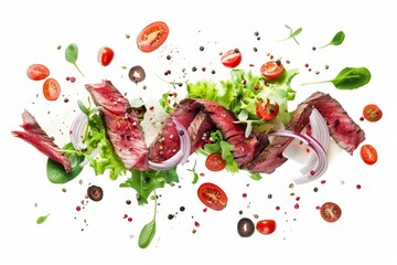 Wall Mural - Sliced beefsteak on white background for food packaging concept