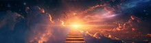 A Ladder Extending Towards A Glowing Goal In The Sky, Each Rung Representing Steps Of Progress And Achievement