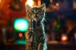 Kitten is singing with a mic on stage