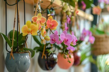 Wall Mural - Orchid pots hung on wall