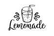 Lemonade. Word typography design. Black text - lemonade on white background. Summer fresh juice drink. Vector lemonade illustration. Hand lettering for poster, label, logo, sign.