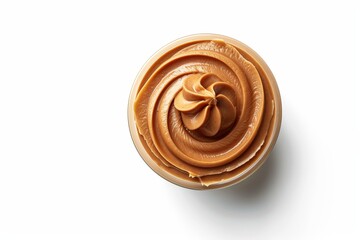 Wall Mural - Tasty peanut butter seen from above on a white background