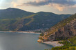 Beautiful sunset view of the resort hotels along the sea and mountains near Oludeniz. Concept of rest, vacation, travel