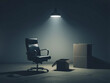 A solitary office chair and an empty box under a dim light, symbolizing job loss and the path forward