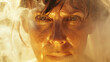 © NeoAstra - the face of a middle-aged woman is covered with drops of sweat in steam, menopause hot flash concept