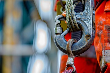 A safety device for working at heights with a shock absorbing hook clips onto a safety harness while working near open edges during crane lifting