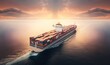 Aerial Panoramic View of Cargo Ship Transporting Containers for International Trade Generative AI