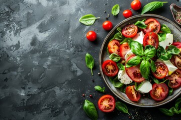 Wall Mural - Italian Caprese salad with tomatoes mozzarella basil copy space