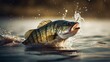 Leaping Bass Fish Emerges from Riverwater Generative AI