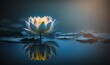 Ethereal Thai Lotus Blooms on Tranquil Blue Waters Generative AI