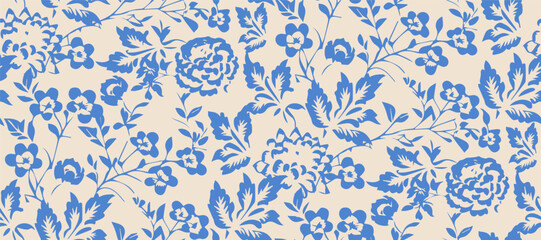 simple monochrome two-color seamless pattern with flowers silhouette.