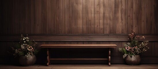 Aufkleber - Wooden bench with flower vases
