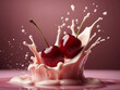 red cherries ripe fruit splashing in fresh cream cherry flavor dessert