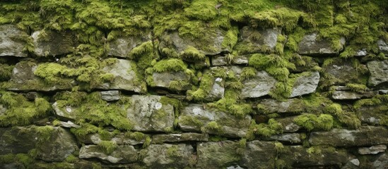 Leinwandbilder - Stone wall covered in lush moss